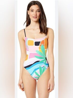 Trina Turk White with Yellow and Navy Accent Swimwear